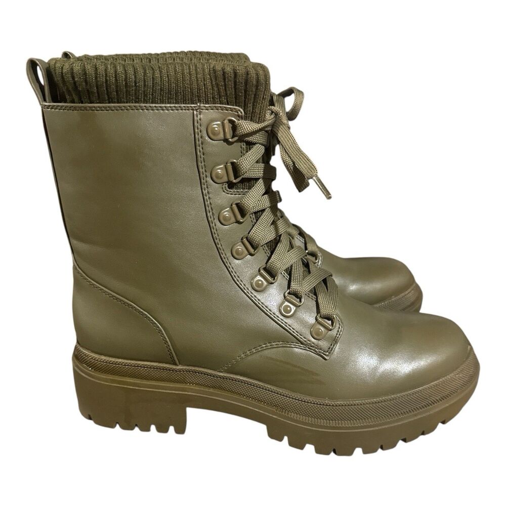 JLO Jennifer Lopez Combat Boots 10M /42 Briana Olive Green Lug Sole Knit Cuff